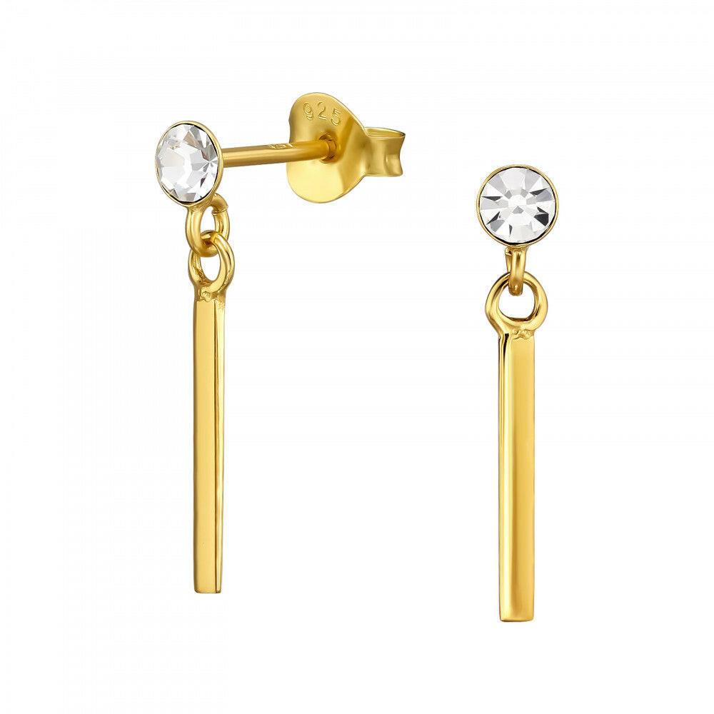 24K Gold Plated Crystal Dangle Studs - Sterling Silver Earrings - Crumble and Core
