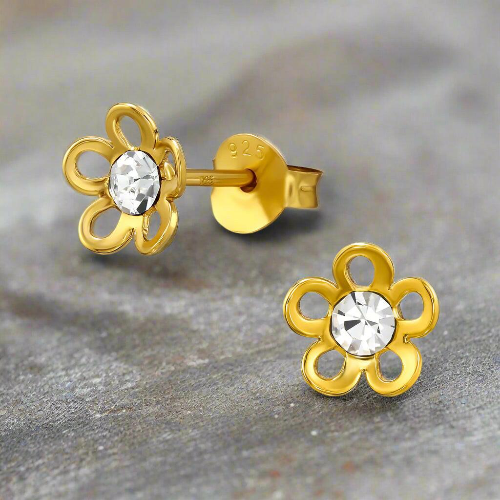 24K Gold Plated Flower Studs - Sterling Silver Earrings - Crumble and Core