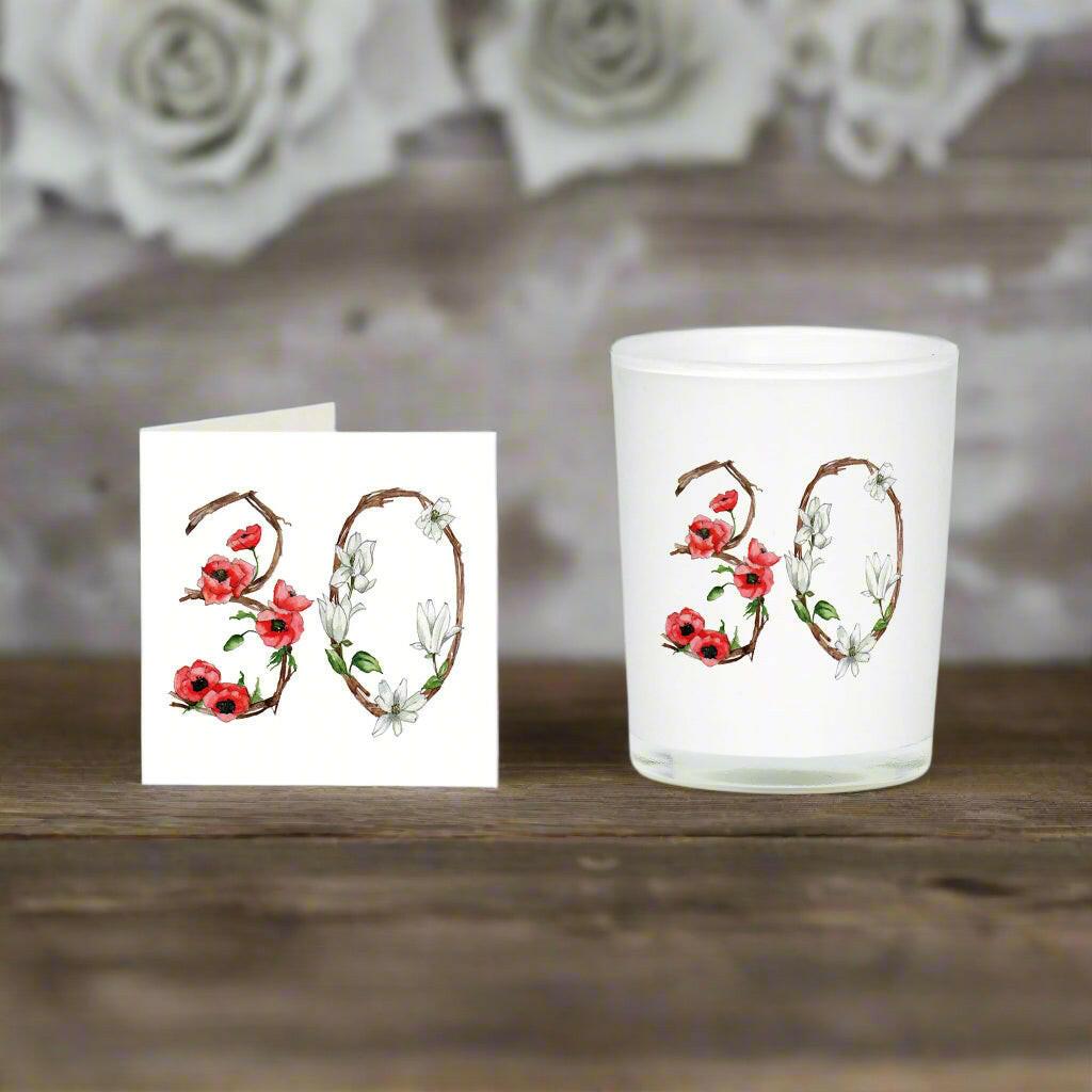 30th Birthday Gift Floral Candle Card Set - Boxed Celebration Present - Crumble and Core