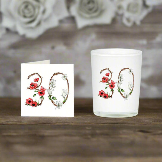 30th Birthday Gift Floral Candle Card Set - Boxed Celebration Present - Crumble and Core