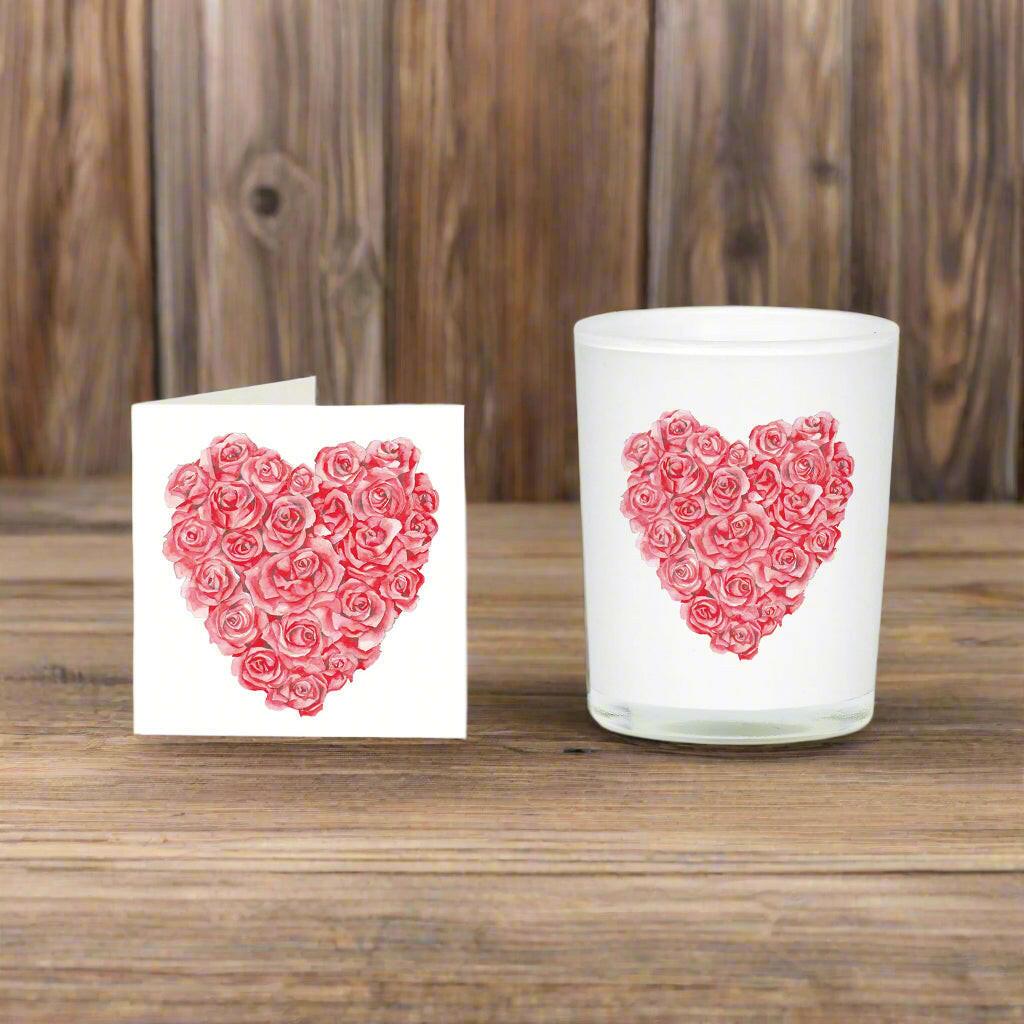 Red Heart Boxed Candle and Card Gift Set - Perfect for Valentines Day or Anniversaries - Crumble and Core