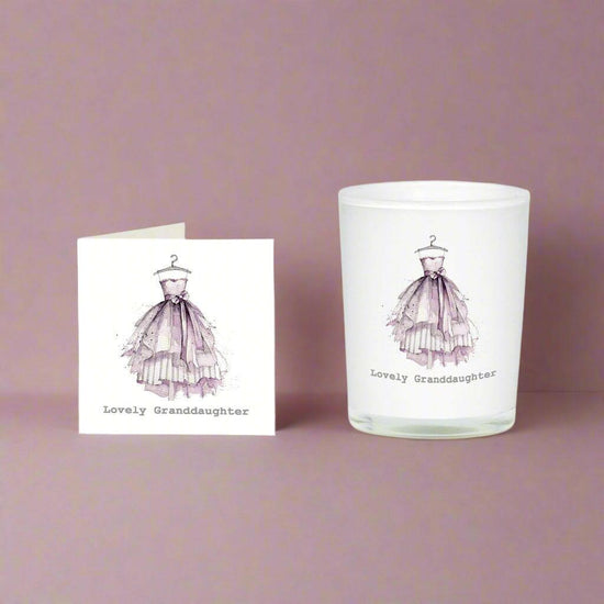 Granddaughter Dress Gift Set Boxed Candle Card Personalized Monogram Option - Crumble and Core