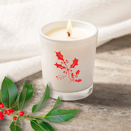 Christmas Nordic Holly Scented Votive Candle with Organza Bag - Crumble and Core
