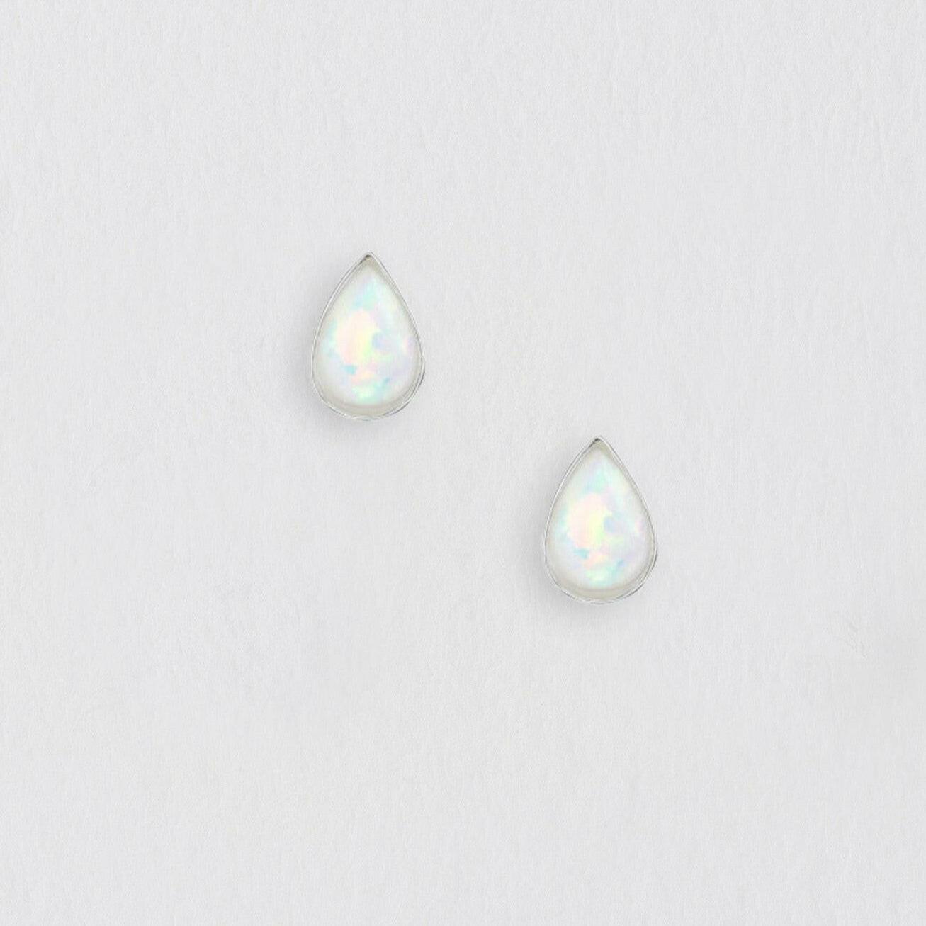 Silver Stud Earrings - Elegant and Timeless Opal Teardrop Jewellery - Crumble and Core