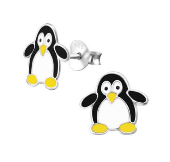 Penguin Silver Stud Earrings - Adorable Kids Jewellery - Crumble and Core