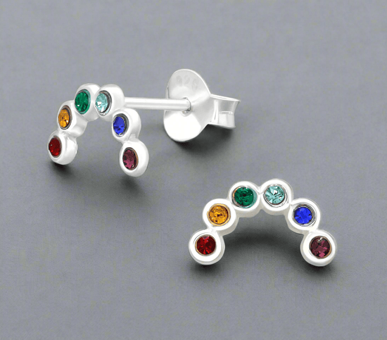 Rainbow Crystal Silver Stud Earrings - Sparkly Rainbow Gift - Crumble and Core