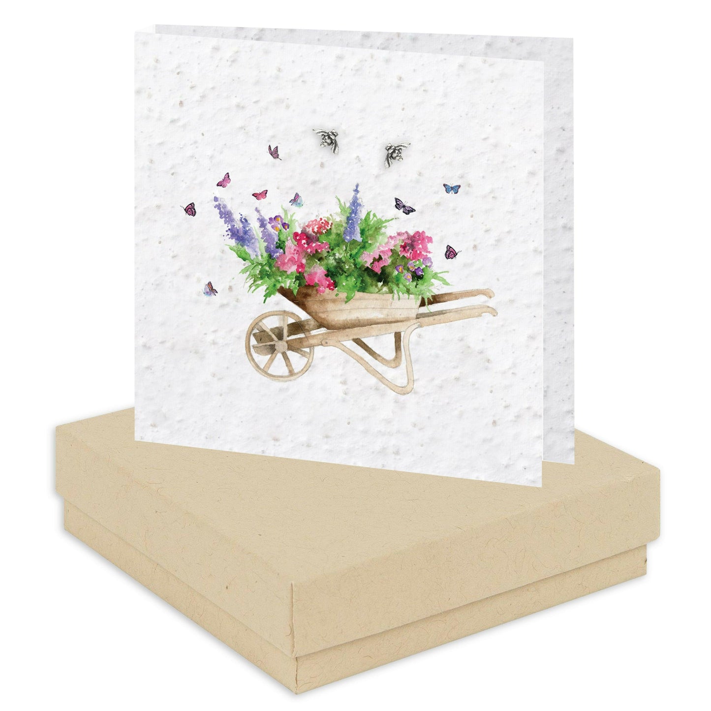 Sterling Silver Stud Earrings with Plantable Seed Card - Boxed Wheelbarrow Design - Crumble and Core