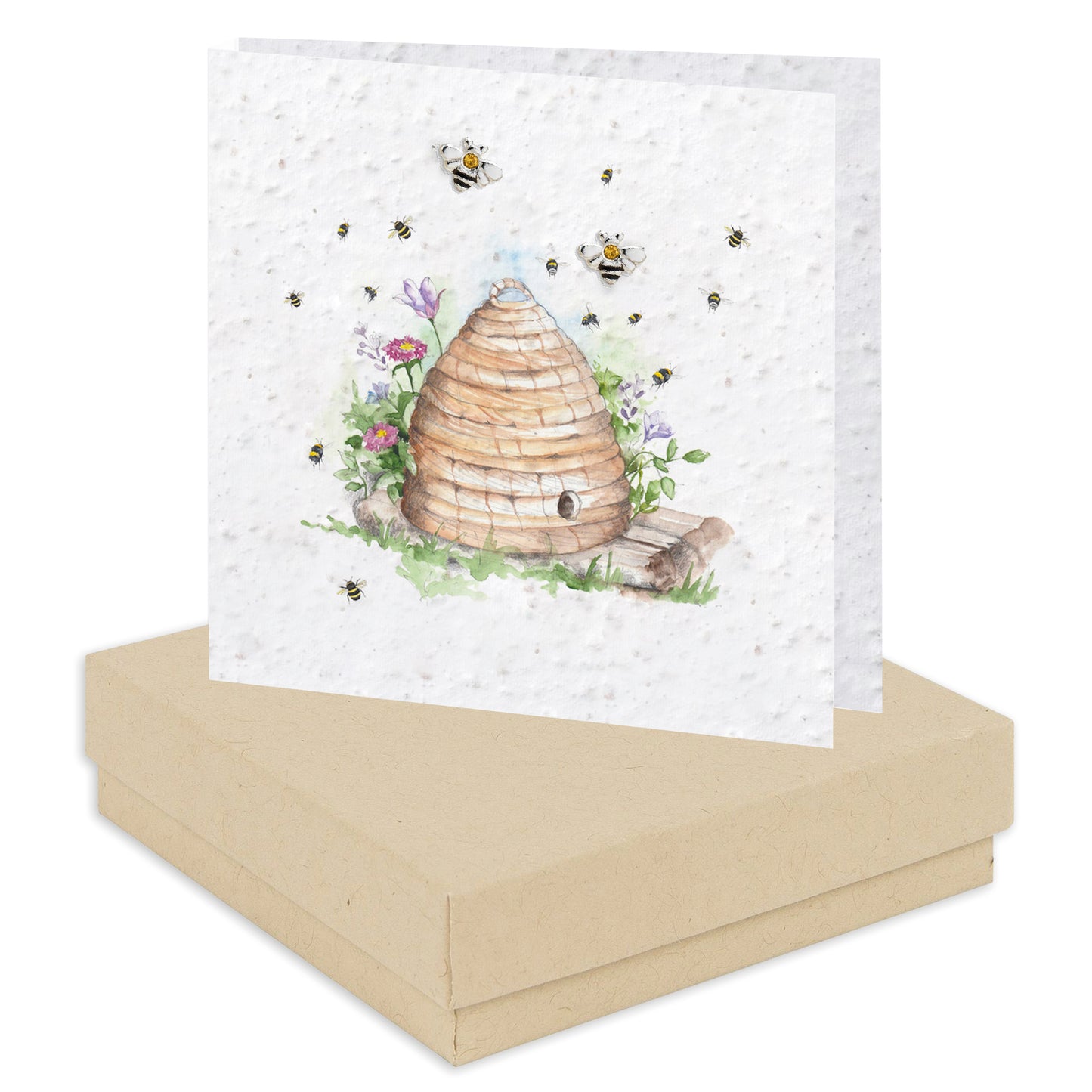Sterling Silver Stud Earrings – Bee Design With Plantable Seed Card & Gift Box