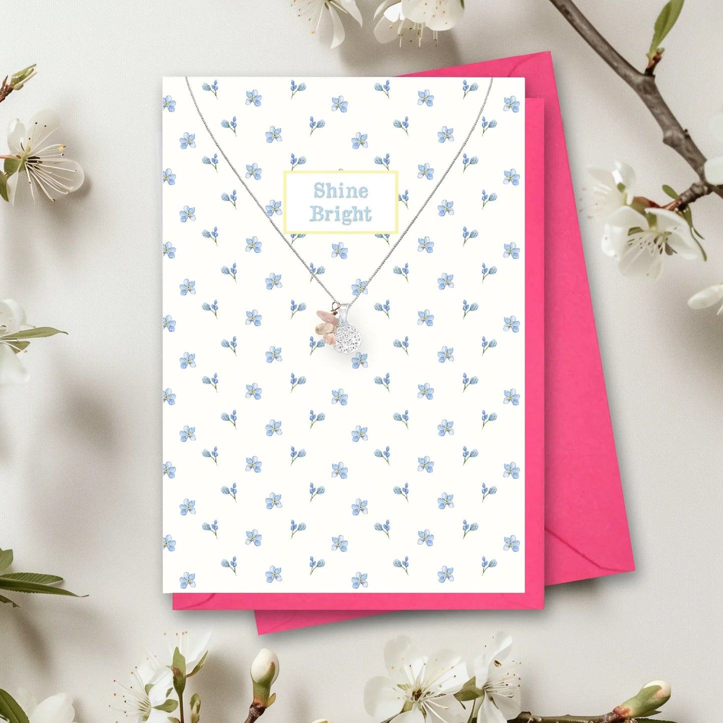 Sterling Silver Cubic Zirconia Pendant Necklace with Handmade Crystal Charm and Card - Crumble and Core