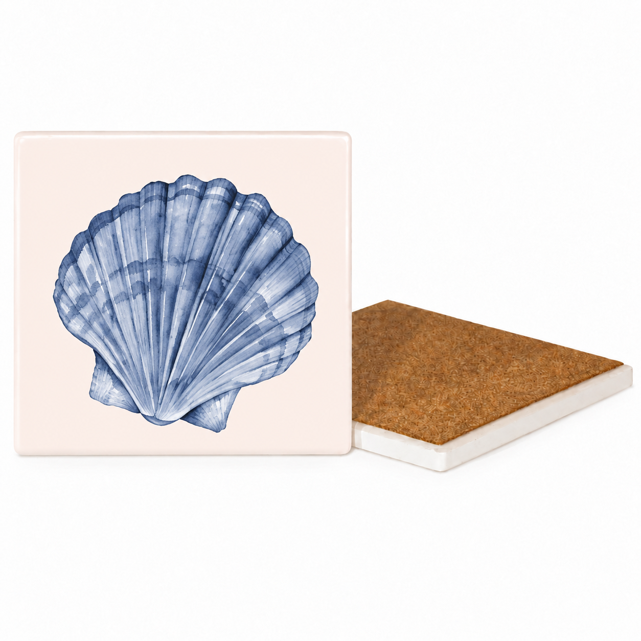 Blue Seaside Ceramic Coasters – Ribbon-Tied Set of Four