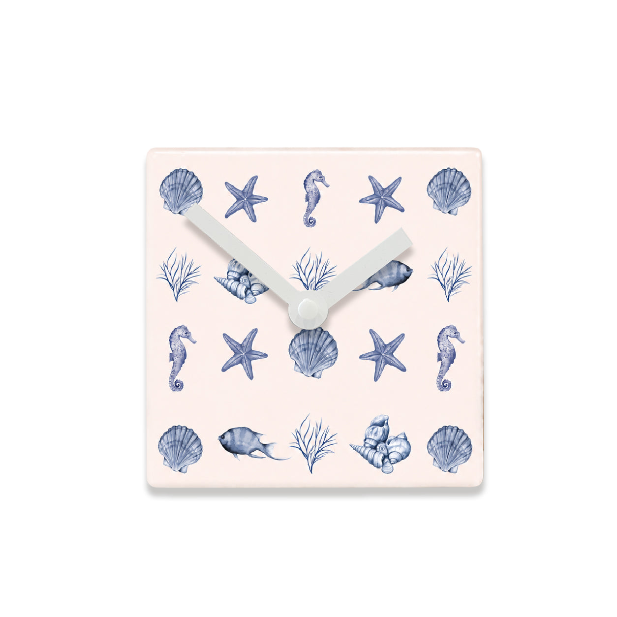 Inky Blue Ceramic Seaside Clock - Battery Operated Wall Clock