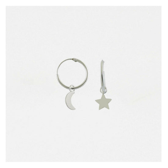 Silver Moon and Star Huggie Hoop Earrings for Celestial Style - Crumble and Core