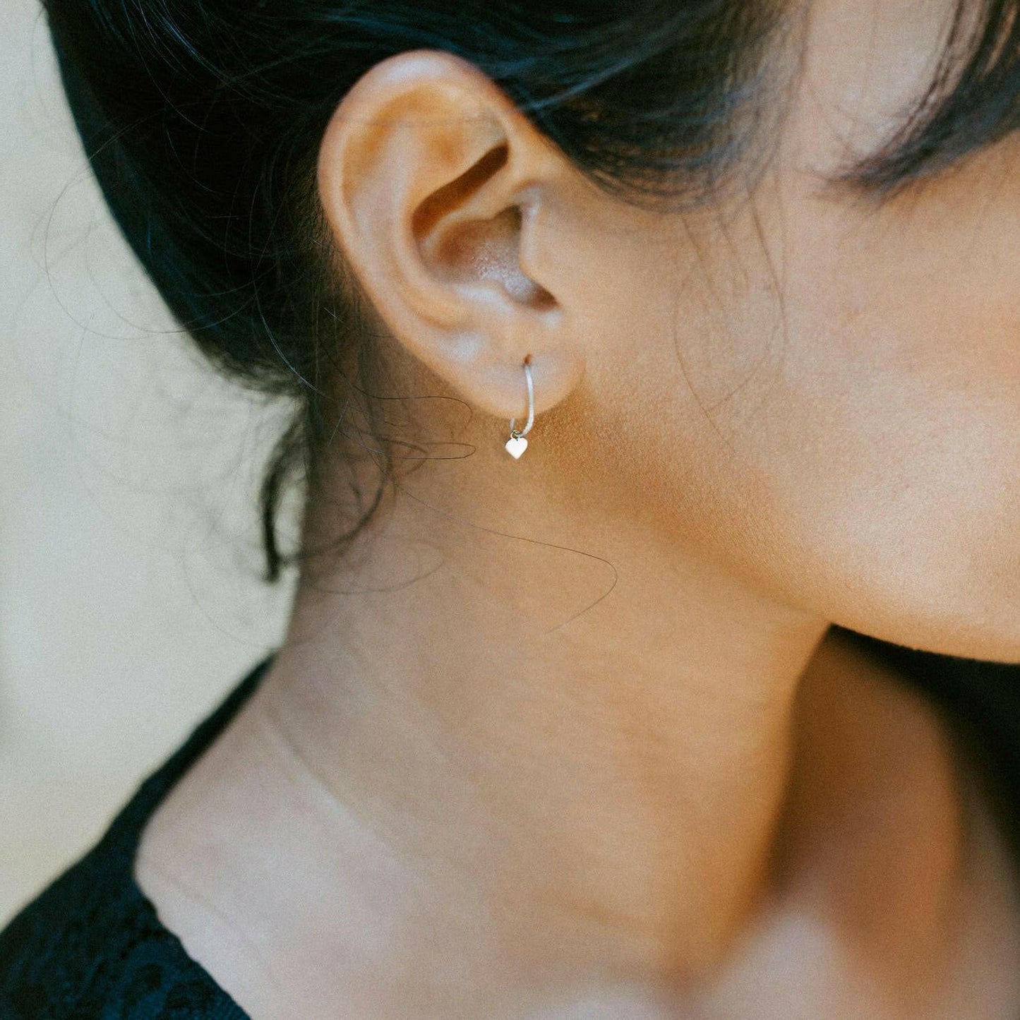 Silver Heart Huggie Hoop Earrings Delicate Stylish Jewellery - Crumble and Core