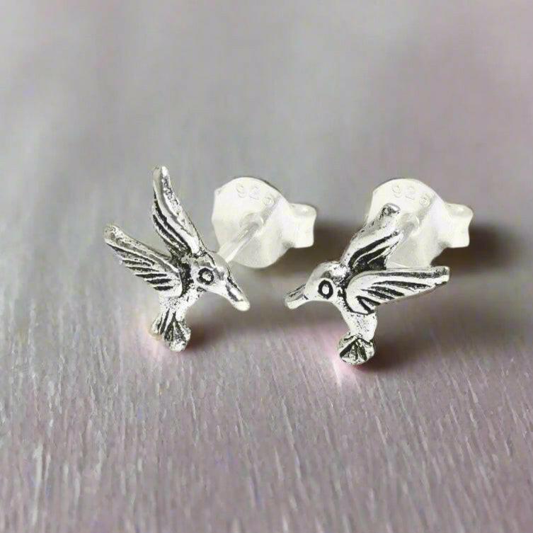 Hummingbird Silver Stud Earrings - Elegant and Unique Jewellery for Any Occasion - Crumble and Core