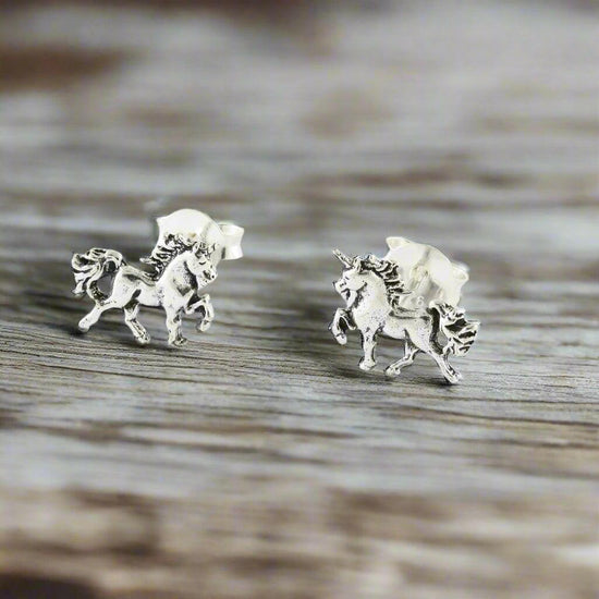 Unicorn Silver Stud Earrings - Magical Jewellery for All Ages - Crumble and Core