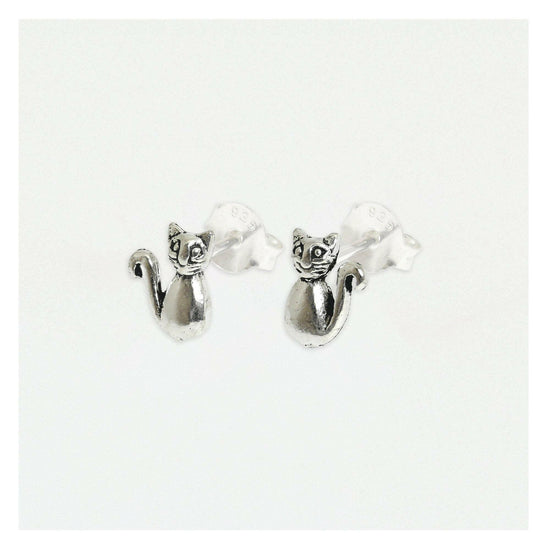 Cat Silver Stud Earrings - Elegant and Stylish Jewellery for Feline Lovers - Crumble and Core