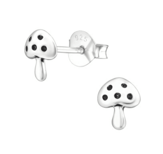 Silver Toadstool Stud Earrings - Unique Hypoallergenic Earrings - Crumble and Core