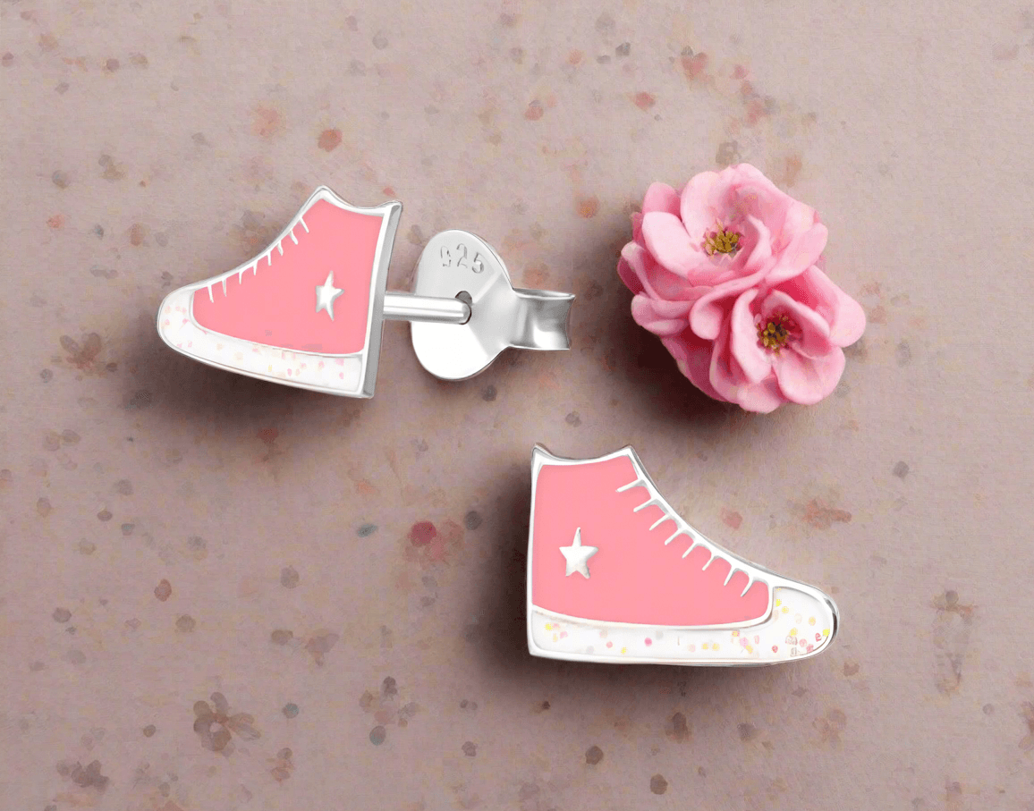 Pink Trainer Silver Stud Earrings - Stylish Earrings - Crumble and Core