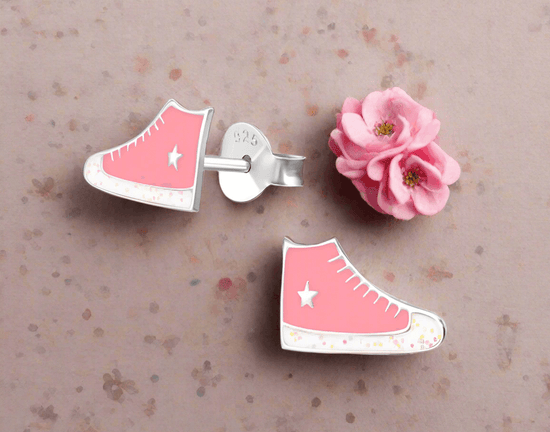 Pink Trainer Silver Stud Earrings - Stylish Earrings - Crumble and Core