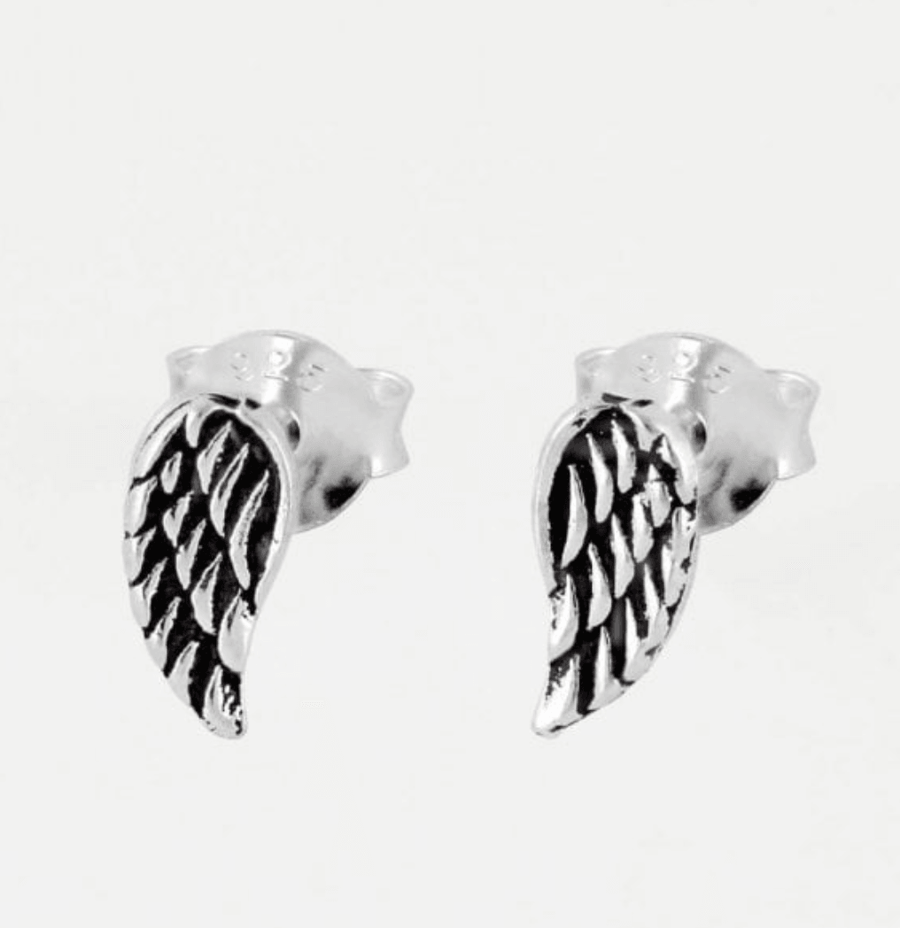 Silver Stud Earrings Stylish Angel Wing Jewellery - Crumble and Core
