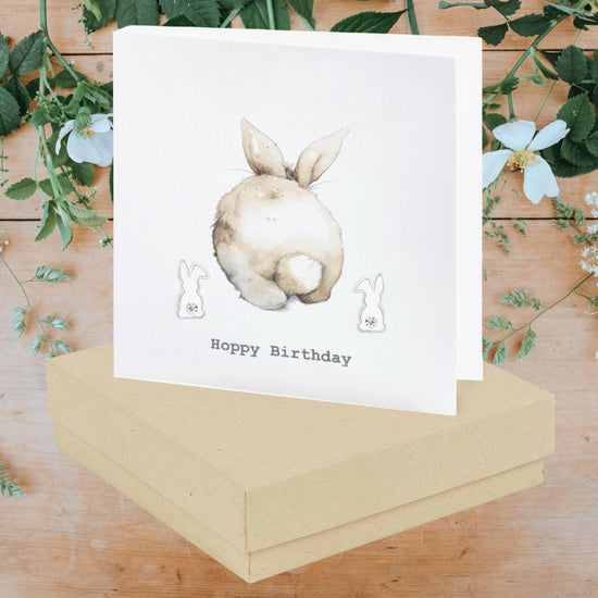 Sterling Silver Stud Earrings Birthday Card with Boxed Bunny Design - Perfect Gift for Any Occasion - Crumble and Core