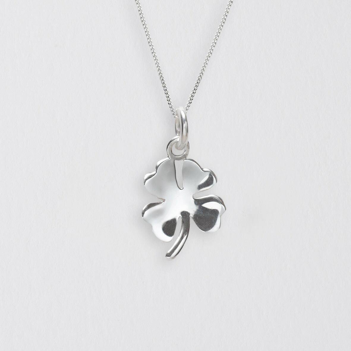 Silver Necklace - Clover Lucky Charm - Good Luck Gift