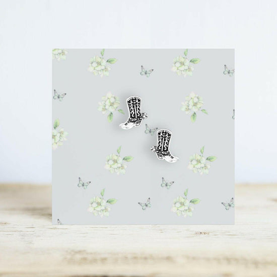 Silver Stud Earrings - Cowboy Boots - Western Style Jewellery for Women - Crumble and Core