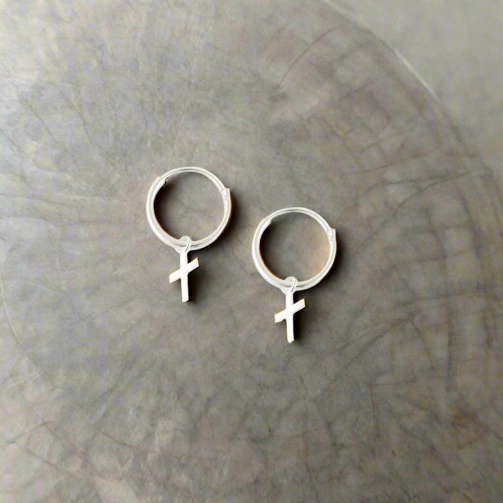 Silver Cross Huggie Hoop Earrings for Stylish Everyday Wear - Crumble and Core