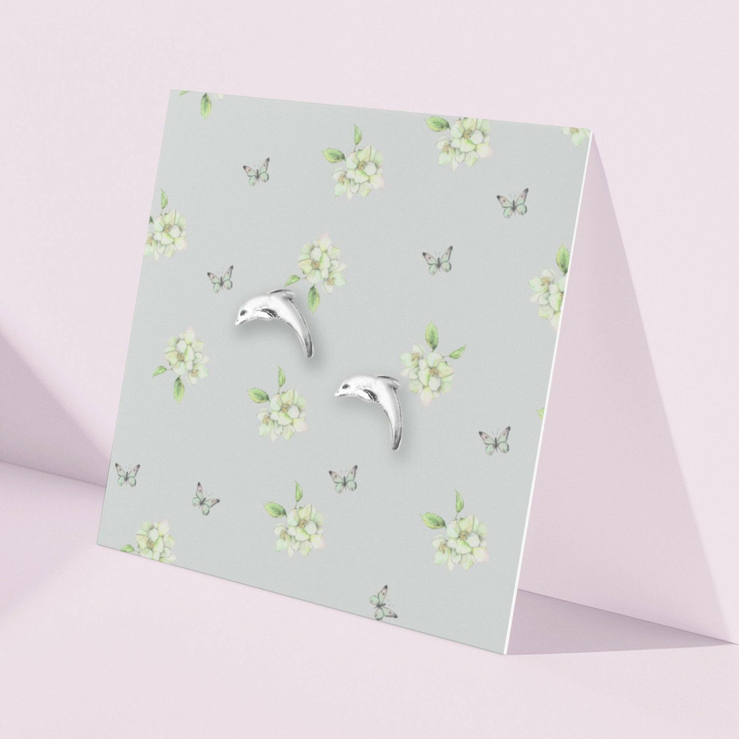 Dolphin Silver Stud Earrings - Ocean-Inspired Earrings - Crumble and Core