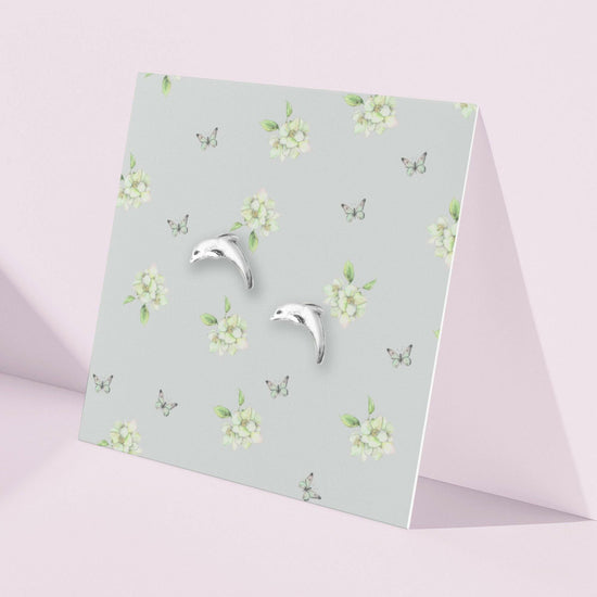 Dolphin Silver Stud Earrings - Ocean-Inspired Earrings - Crumble and Core