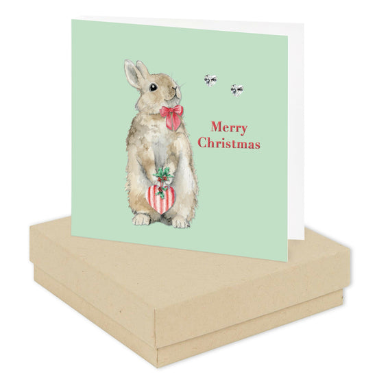 Christmas Rabbit Sterling Silver Stud Earrings - Boxed Card Included - Crumble and Core