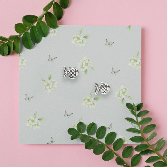 Stylish Fish Silver Stud Earrings - Ocean Theme Sterling Silver Jewelry - Crumble and Core