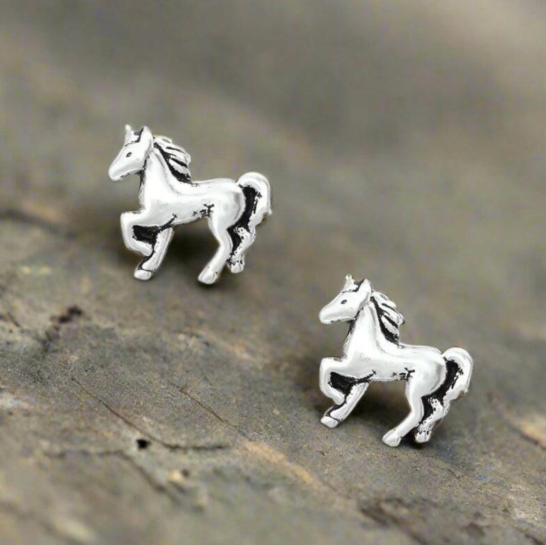 Silver Horse Stud Earrings - Elegant Equestrian Jewellery for Women - Sterling Silver Earrings - Crumble and Core