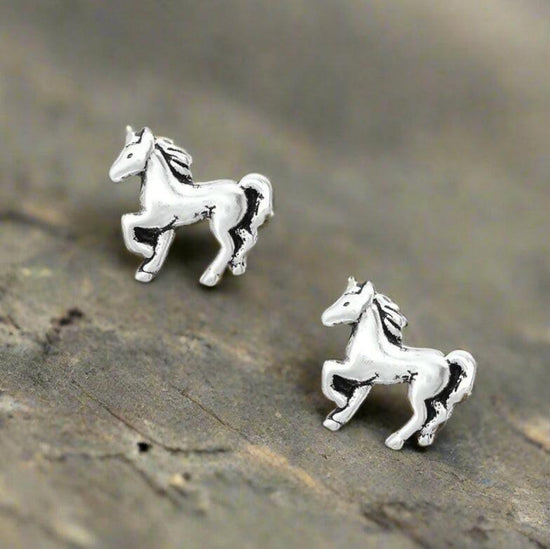 Silver Horse Stud Earrings - Elegant Equestrian Jewellery for Women - Sterling Silver Earrings - Crumble and Core