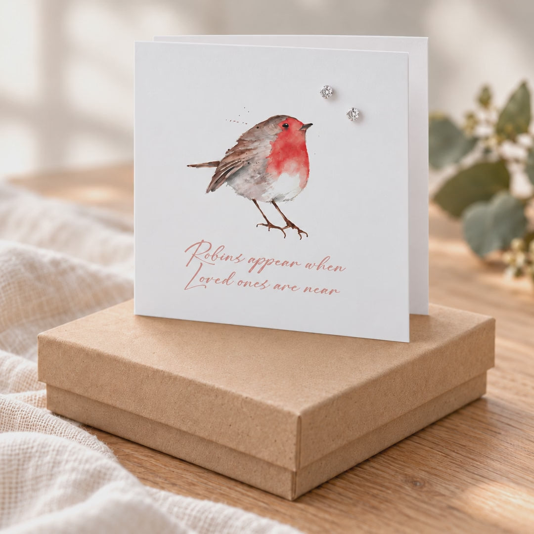 Load and play video in Gallery viewer, Sterling Silver Stud Earrings – Robin Sympathy Gift | Sympathy Gift Box Set
