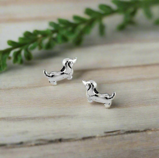 Sausage Dog Silver Stud Earrings - Unique Gift for Dog Lovers - Crumble and Core