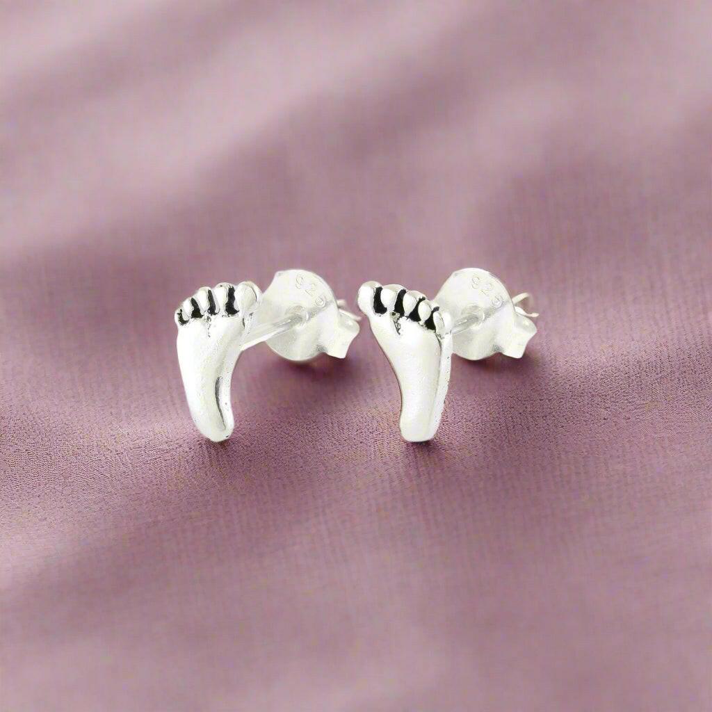 Tiny Feet Silver Stud Earrings - Trendy and Elegant Silver Ear Jewellery - Crumble and Core