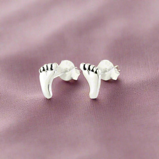 Tiny Feet Silver Stud Earrings - Trendy and Elegant Silver Ear Jewellery - Crumble and Core