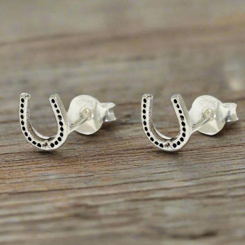 Silver Horse Shoe Earring Stud - Perfect Gift for Horse Enthusiasts - Crumble and Core