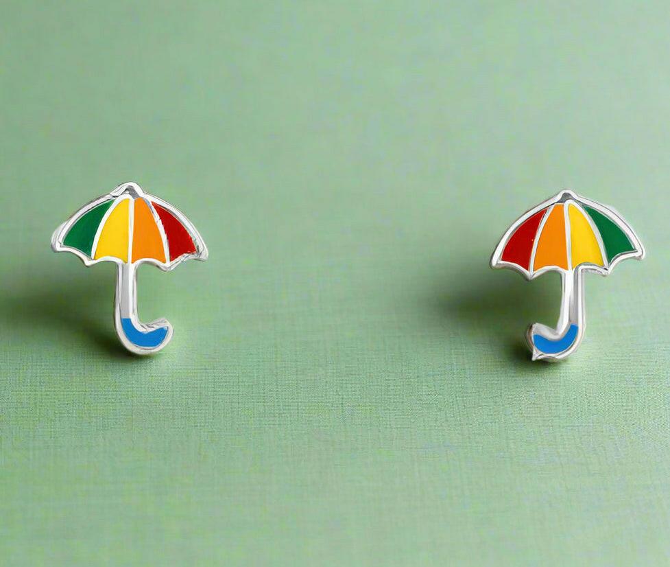 Silver Stud Earrings - Bright and Fun Umbrella Accessory for All Ages - Crumble and Core
