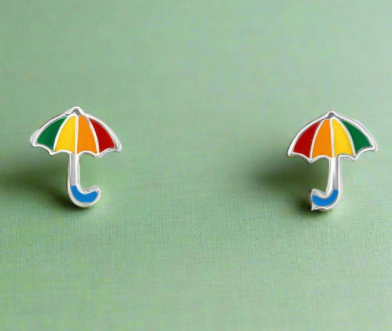 Silver Stud Earrings - Bright and Fun Umbrella Accessory for All Ages - Crumble and Core