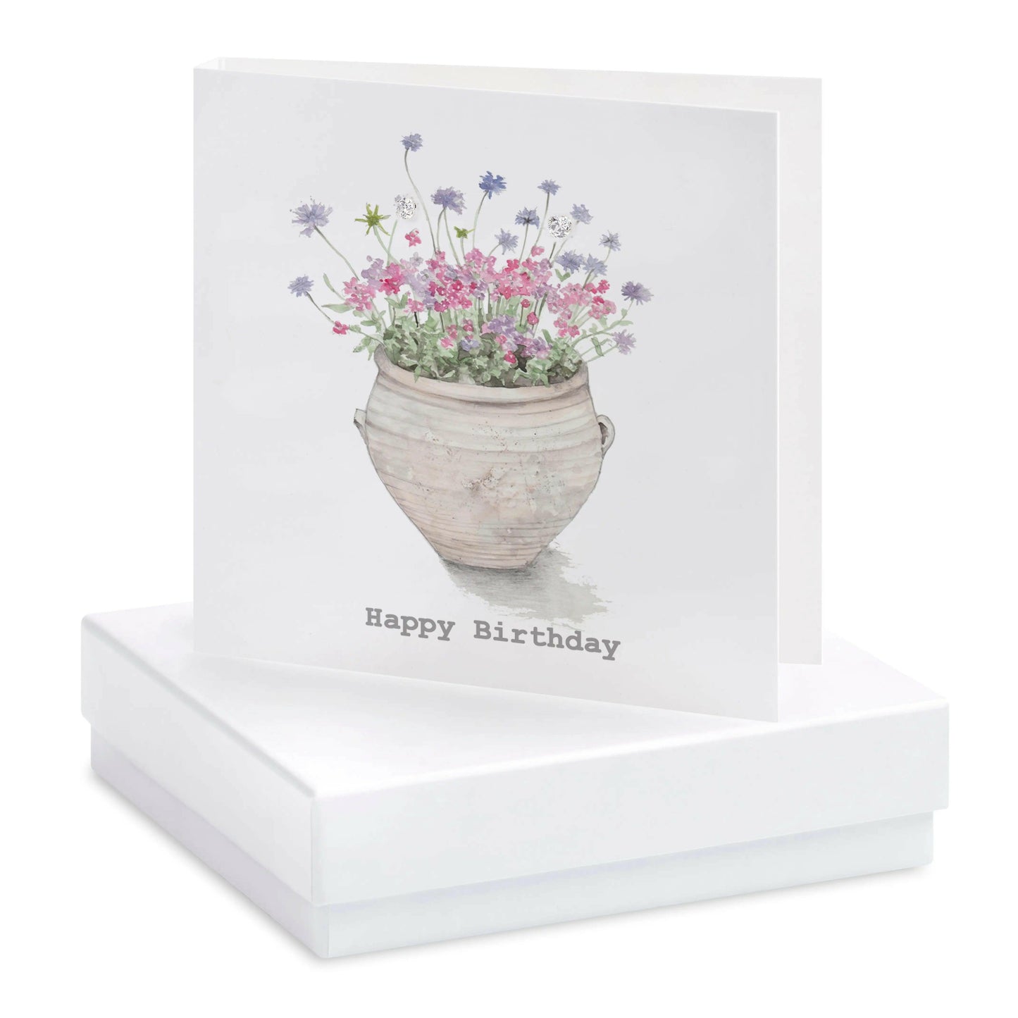 Sterling Silver Happy Birthday Stud Earrings on Floral Card - Thoughtful Gift Idea - Crumble and Core