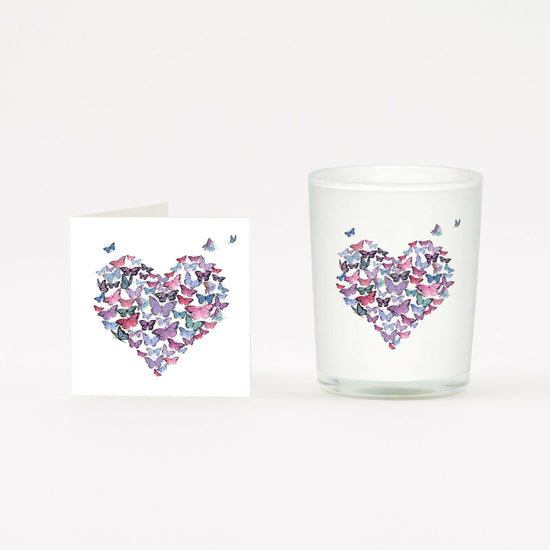 Butterfly Heart Boxed Candle Card - Customizable Gift Set - Crumble and Core
