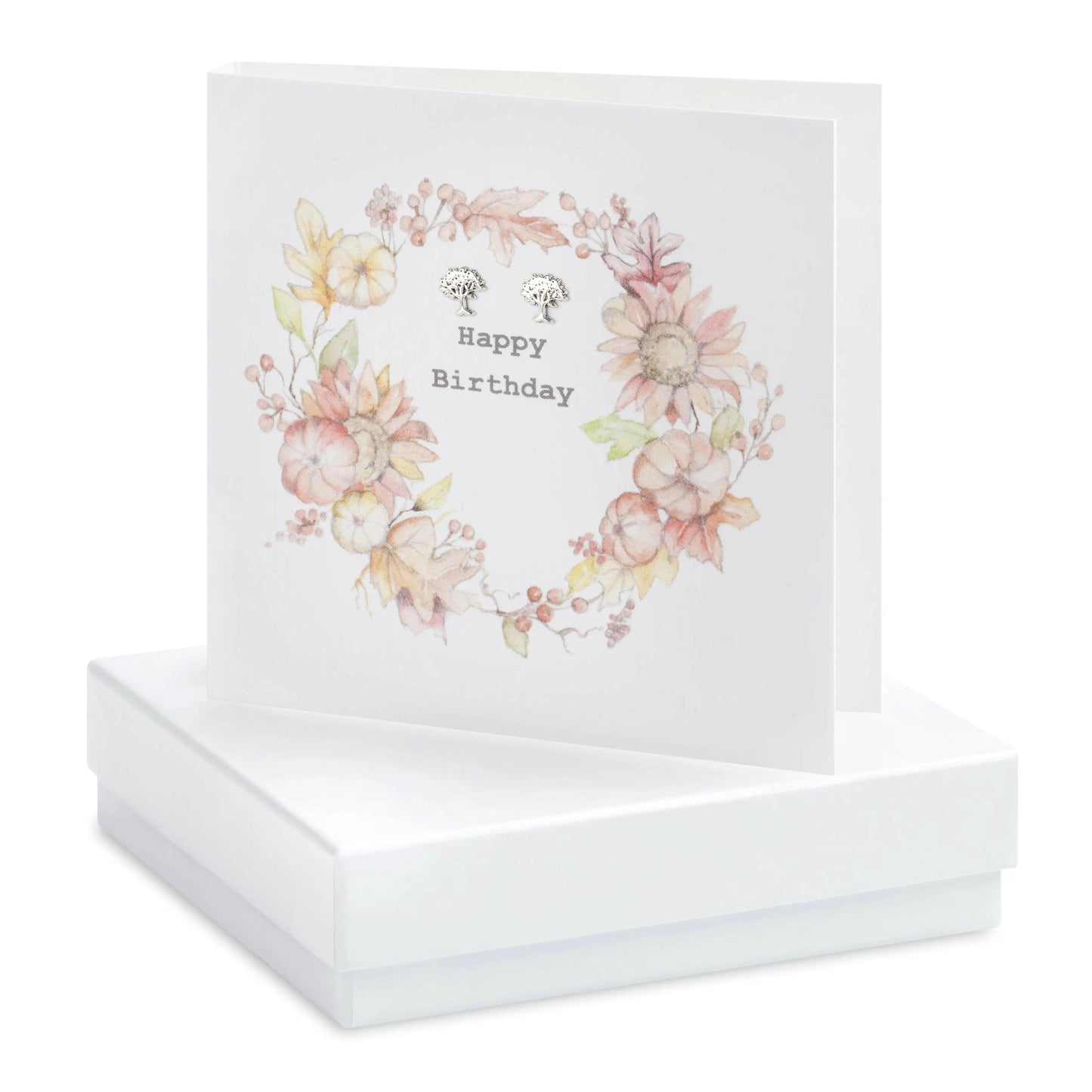 Sterling Silver Stud Earrings with Autumn Wreath Birthday Card - Crumble and Core