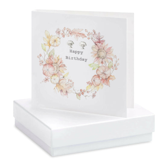 Sterling Silver Stud Earrings with Autumn Wreath Birthday Card - Crumble and Core