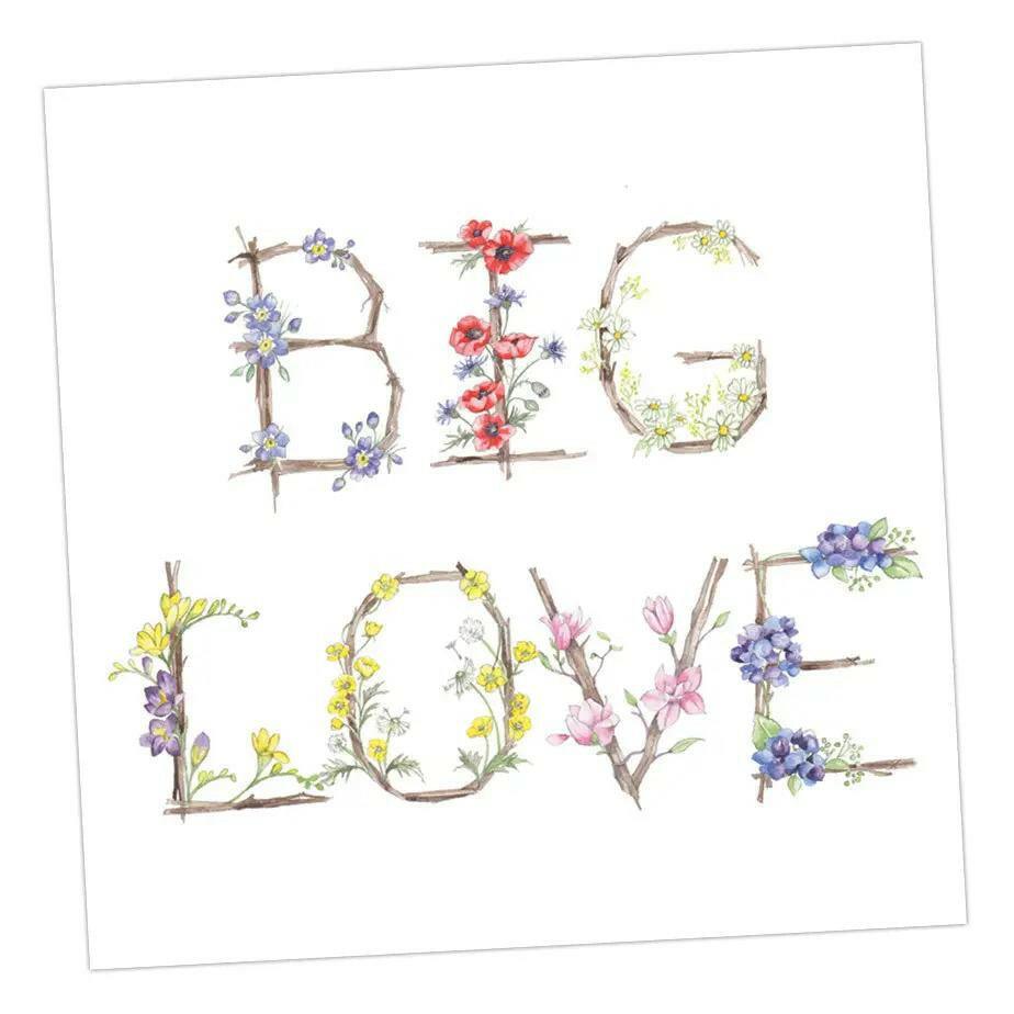 Sending Love Card - Just to Say - Thinking of You - Floral Letter Alphabet Design Card Big Love - Crumble and Core