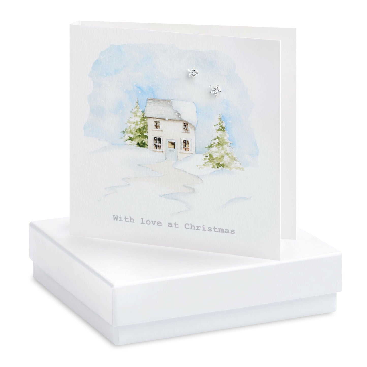 Sterling Silver Boxed Christmas House Stud Earrings - Christmas Card and Gift - Crumble and Core