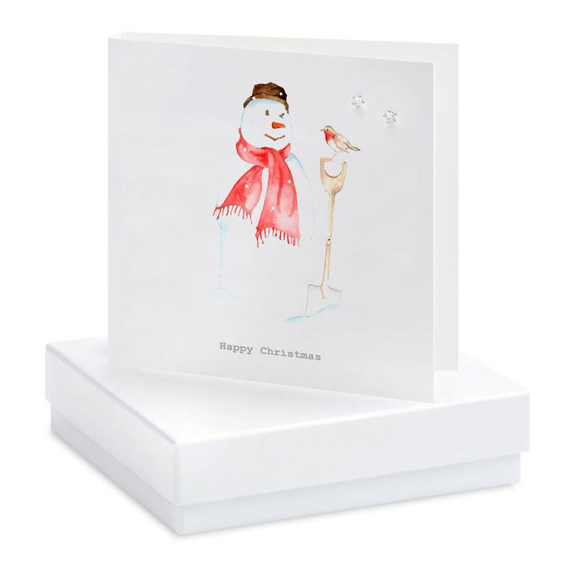 Sterling Silver Stud Earrings on Card in Box - Perfect for Christmas - Christmas Snowman - Crumble and Core